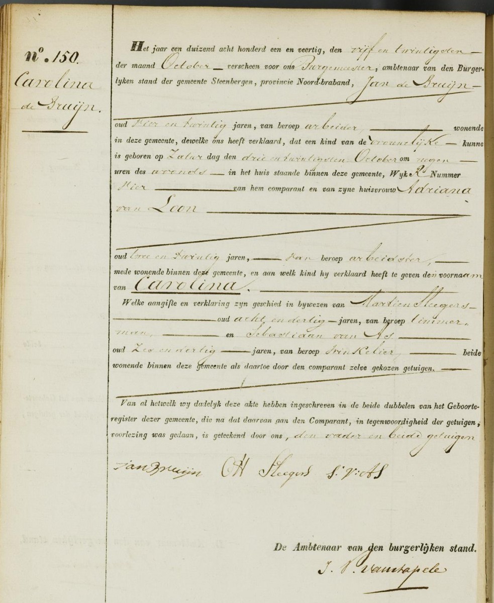 Klik voor foto in apart venster de_bruijn_carolina_23-10-1841_geboorteakte.jpg