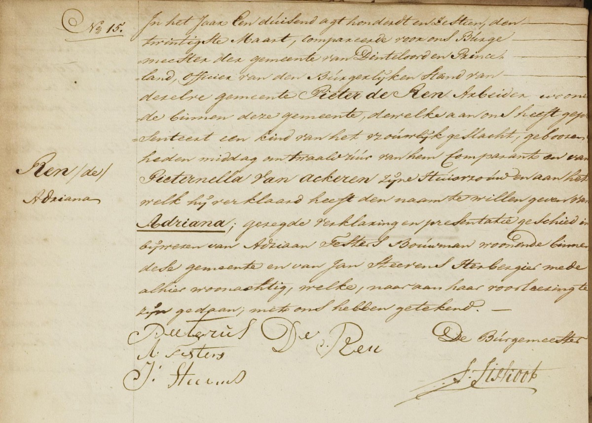 Klik voor foto in apart venster de_ren_adriana_20-03-1816_geboorteakte.jpg