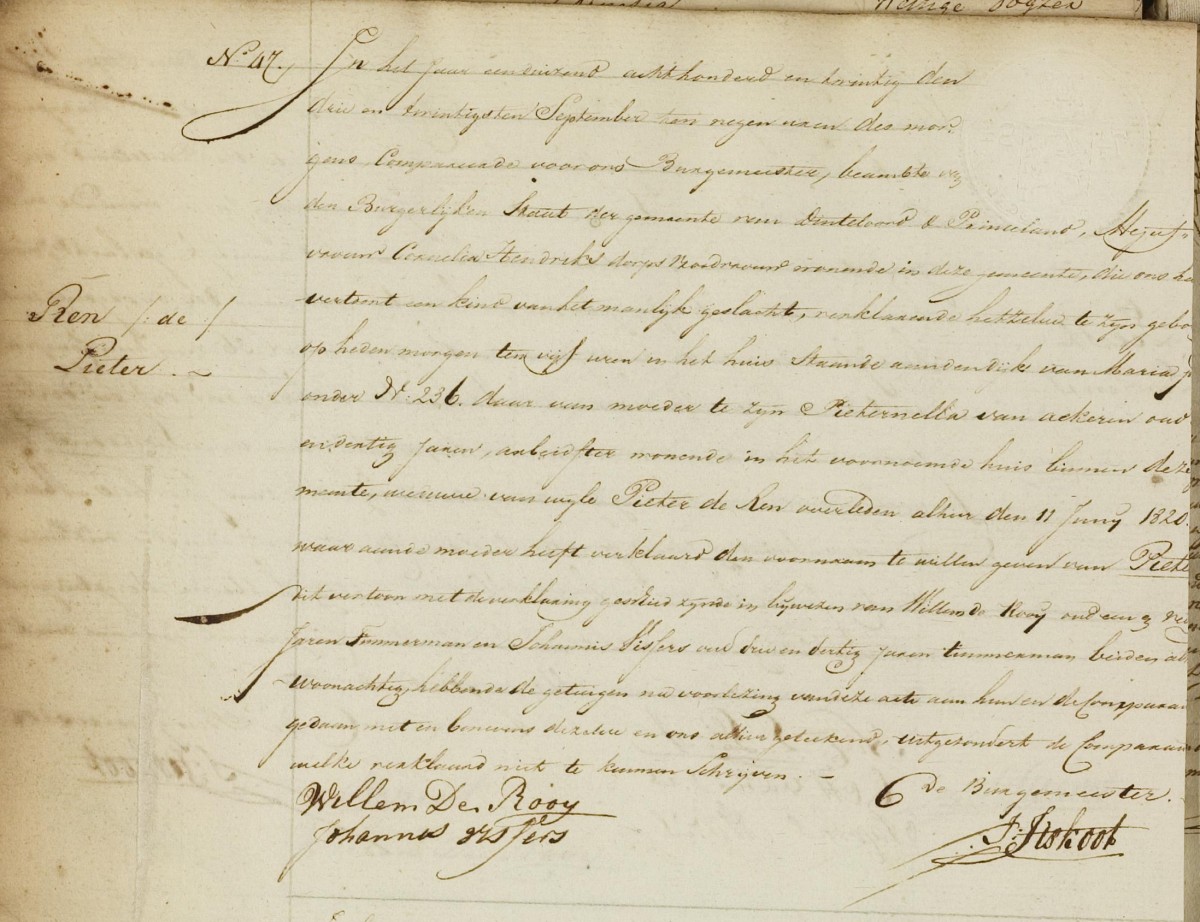 Klik voor foto in apart venster de_ren_pieter_23-09-1820_geboorteakte.jpg