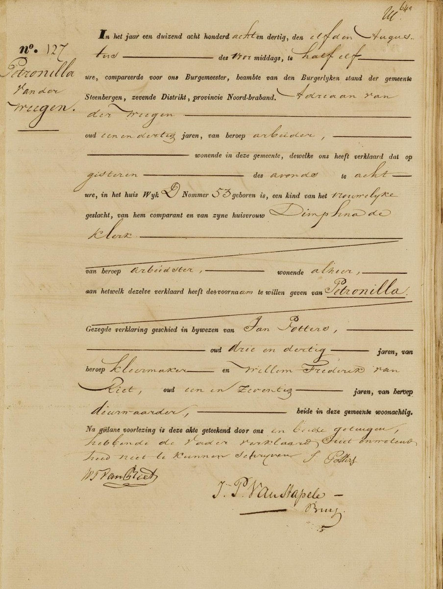 Klik voor foto in apart venster van_der_wegen_petronella_10-08-1838_geboorteakte.jpg