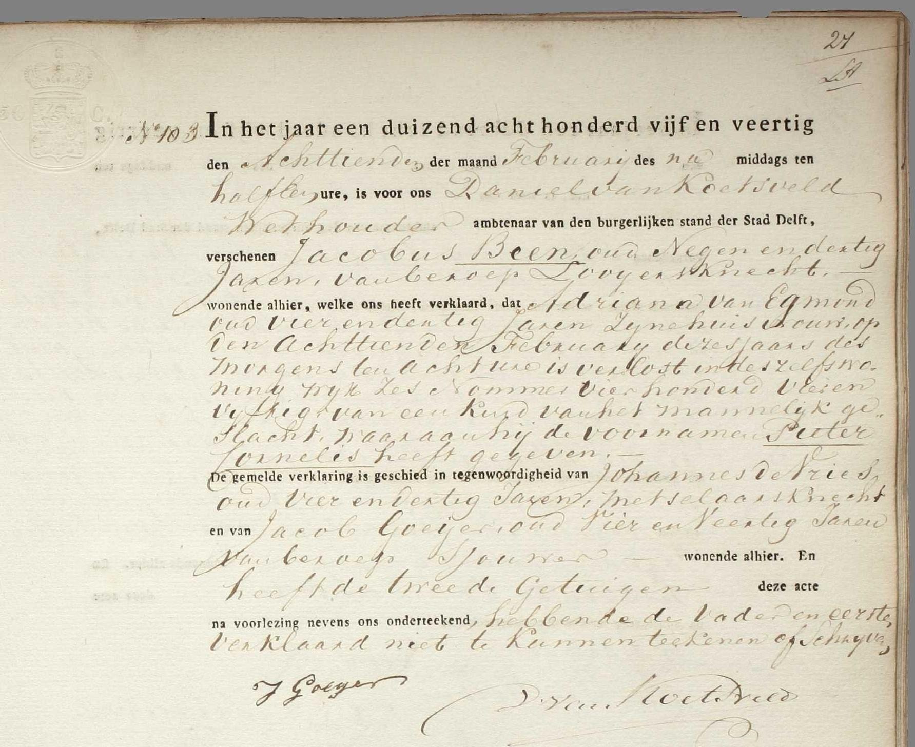 Klik voor foto in apart venster been_pieter_1845_geboorteakte.jpg