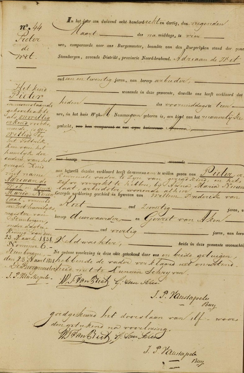 Klik voor foto in apart venster de_wit_pieter_09-03-1838_geboorteakte.jpg