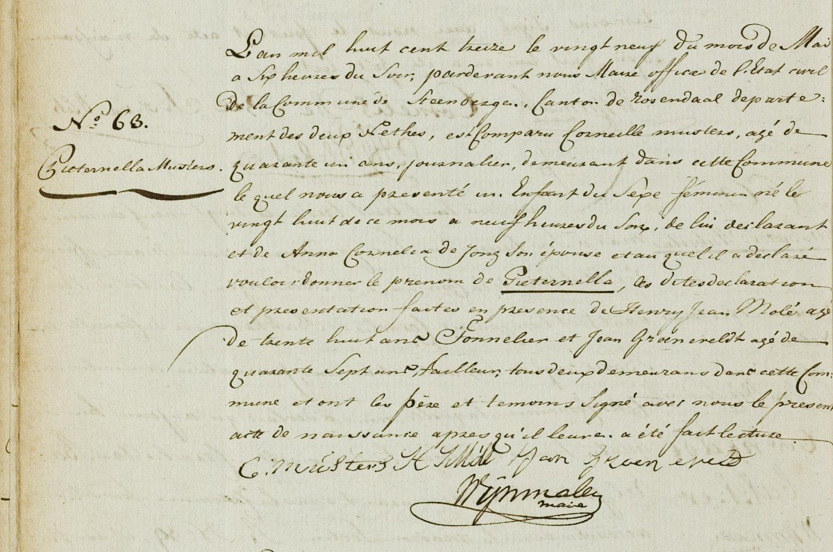 Klik voor foto in apart venster musters_pieternella_28-05-1813_geboorteakte.jpg