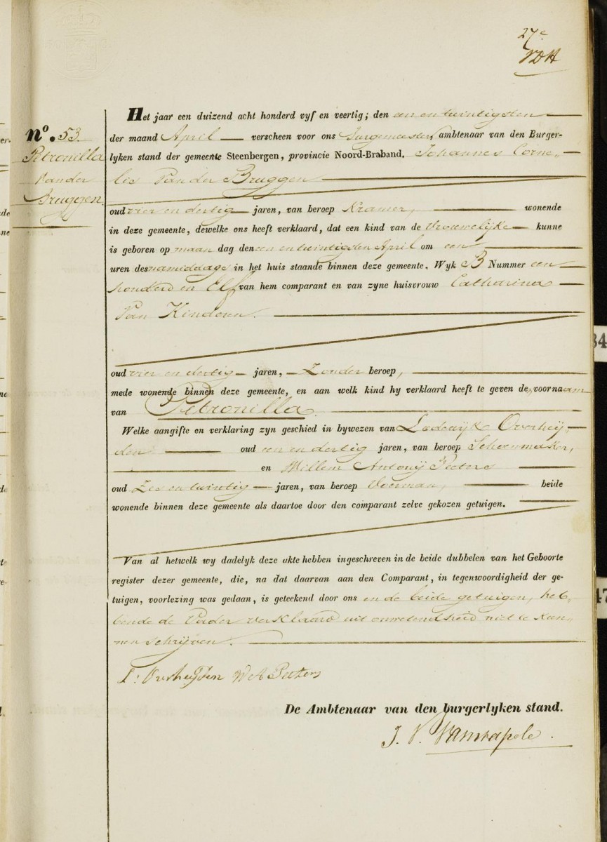 Klik voor foto in apart venster van_der_bruggen_petronilla_21-04-1845_geboorteakte.jpg