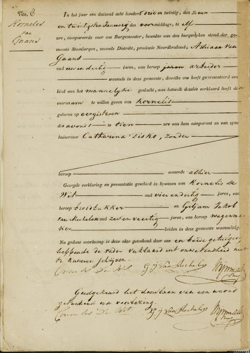 Klik voor foto in apart venster van_gaans_kornelis_26-01-1823_geboorteakte.jpg