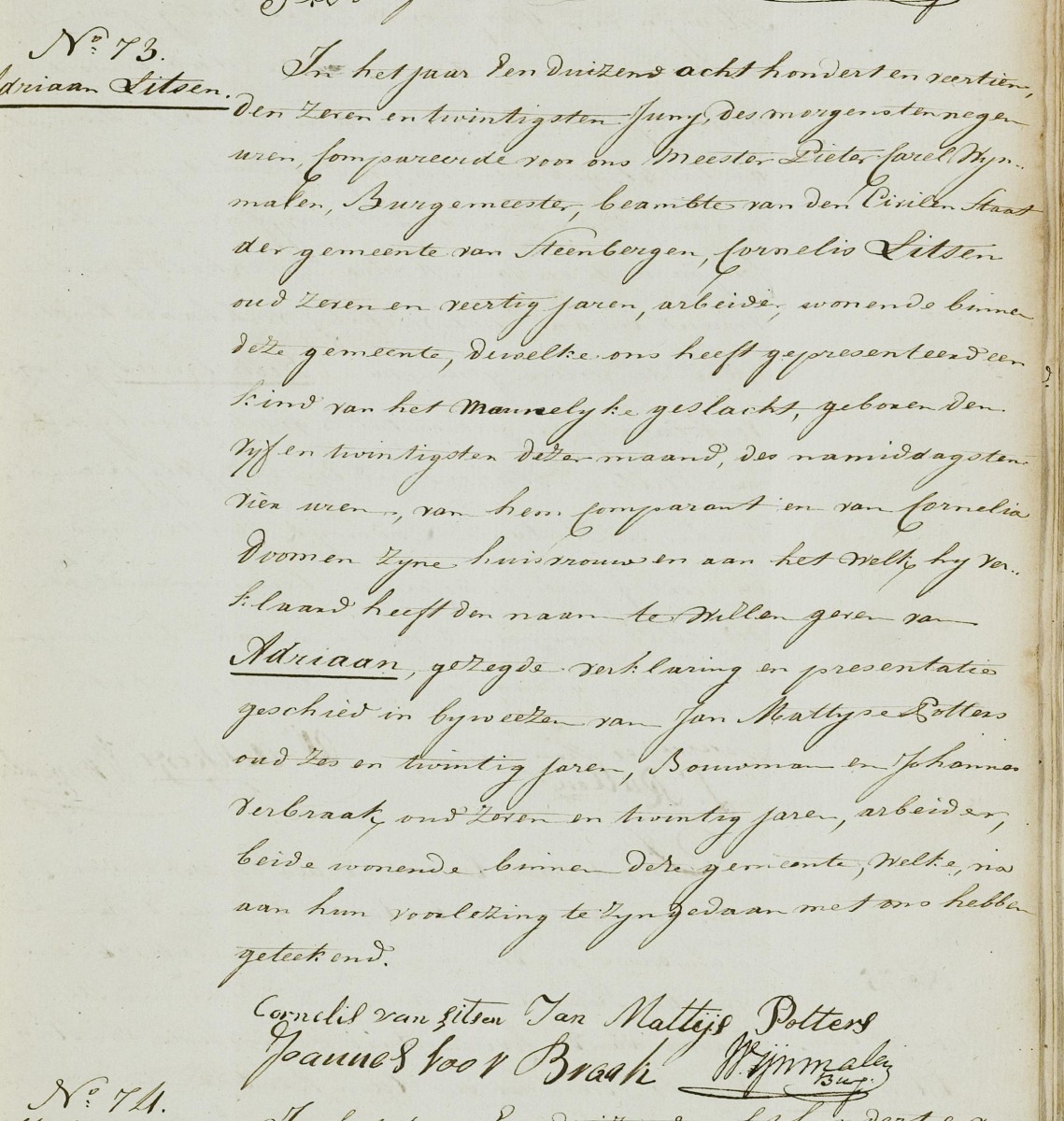 Klik voor foto in apart venster van_litzen_adriaan_25-06-1814_geboorteakte.jpg